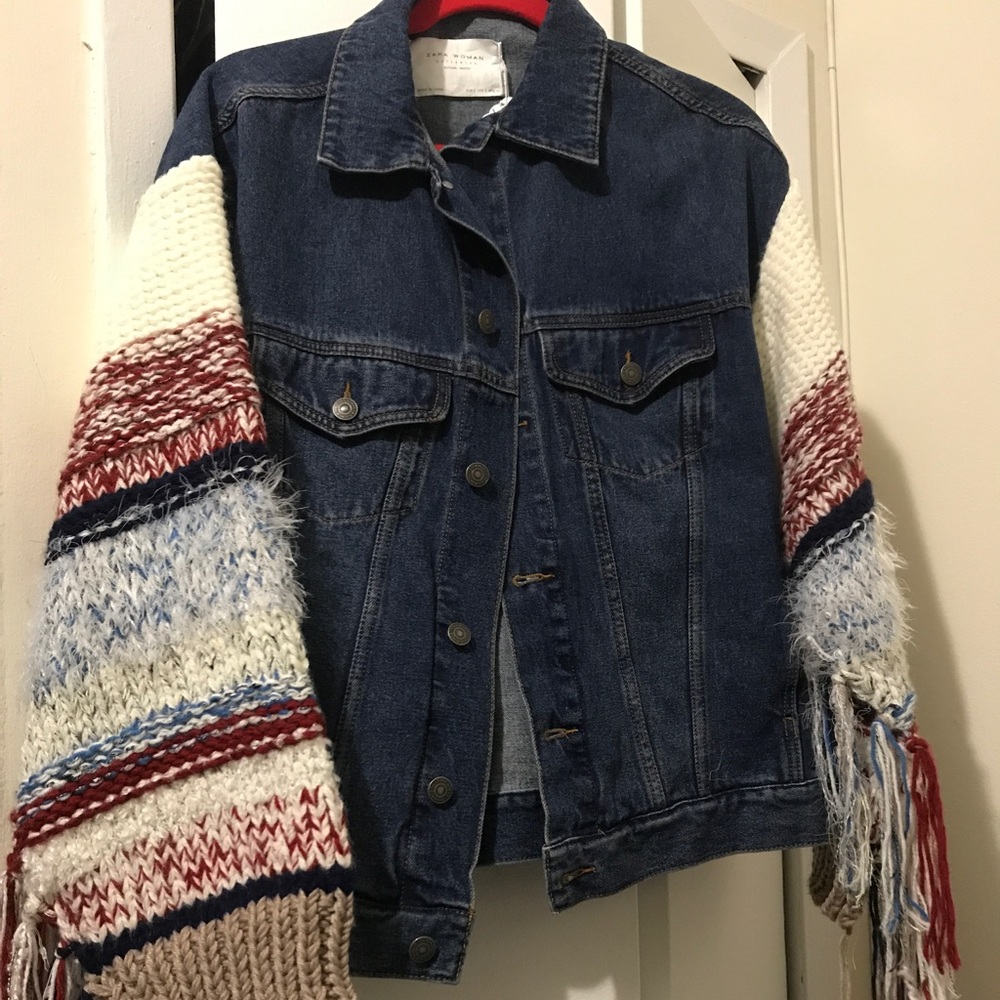 Zara Women's Knit Sleeve Denim Jacket